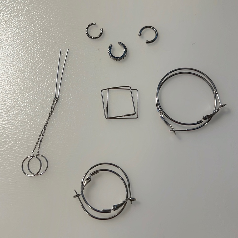 Silver Earrings and Ear Cuff Bundle